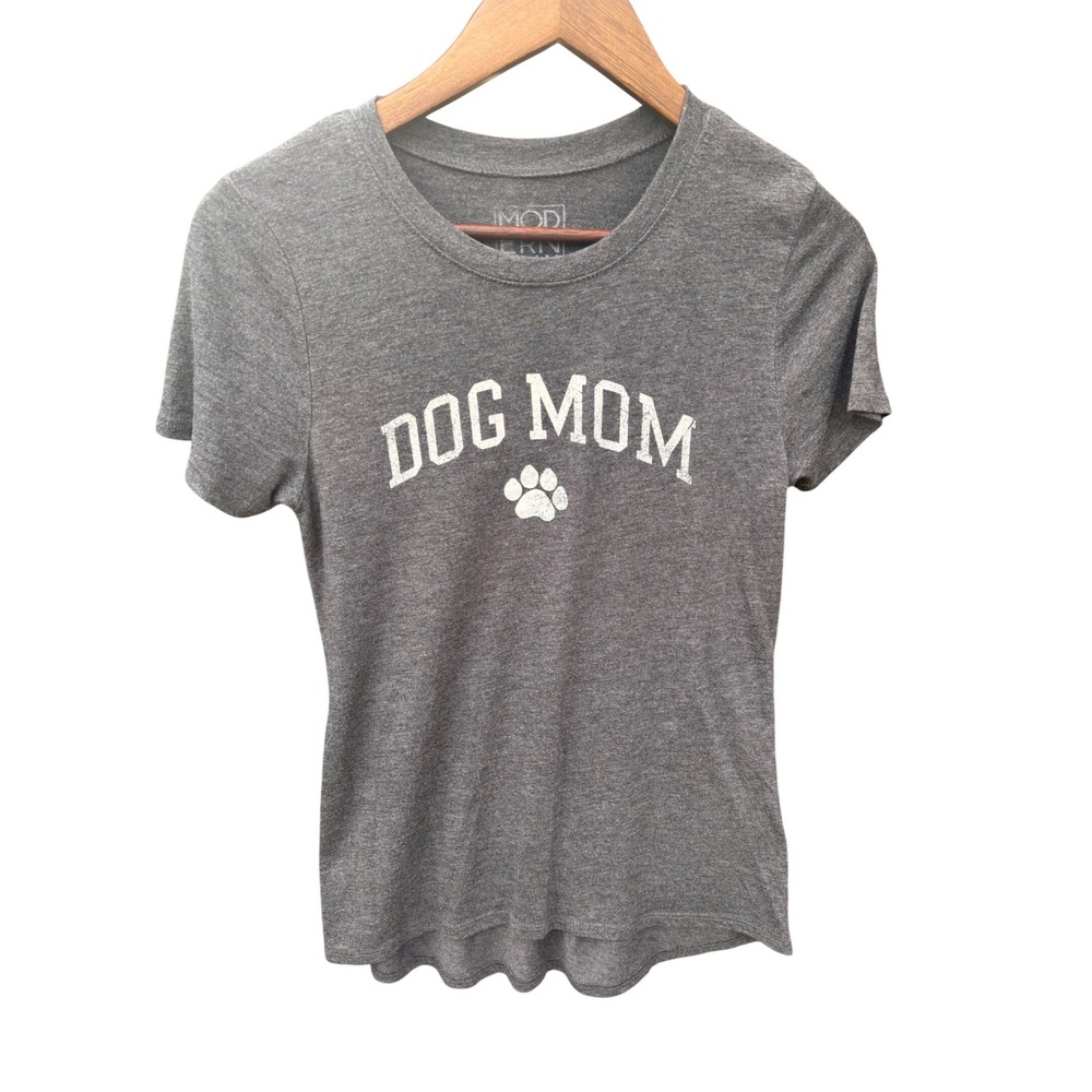 Modern Lux Dog Mom Graphic T-Shirt Womens Medium Gray Excellent Paw Print Tee